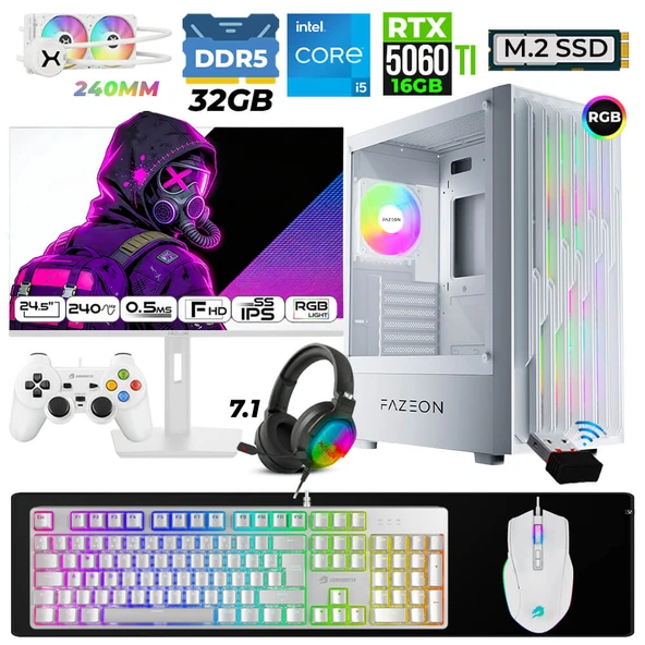 Xaser Astra X720 i5 14400F 32GB DDR5 Ram 1TB M.2 NVMe SSD 16GB RTX5060 Ti Sıvı Soğutmalı 24,5" 240Hz Oyuncu Tavsiye Sistem ürün görseli 1