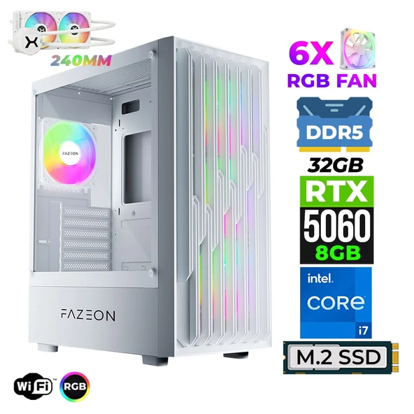 Xaser Astra X750 i7 14700F 32GB DDR5 Ram 1TB M.2 NVMe SSD 8GB RTX5060 Sıvı Soğutmalı Oyuncu Tavsiye Sistem ürün görseli 1