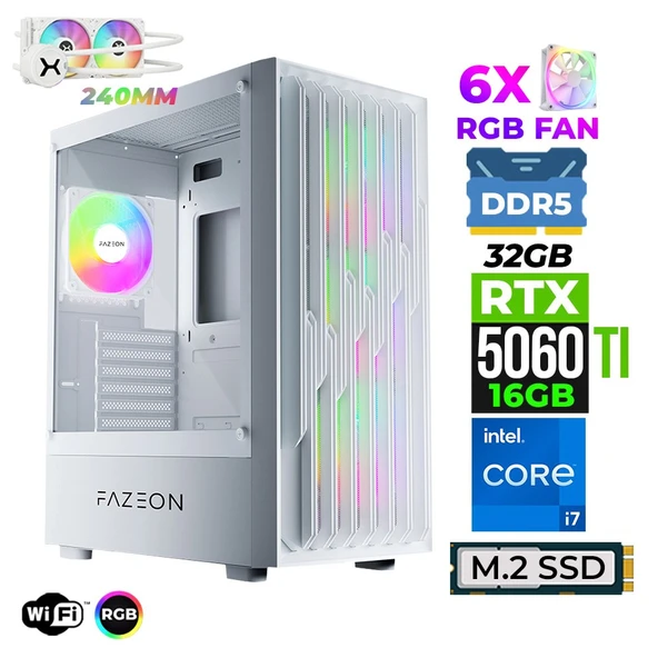 Xaser Astra X760 i7 14700F 32GB DDR5 Ram 1TB M.2 NVMe SSD 16GB RTX5060 Ti Sıvı Soğutmalı Oyuncu Bilgisayarı ürün görseli 1
