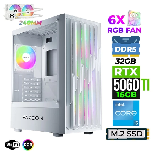 Xaser Astra X680 i5 14400F 32GB DDR5 Ram 1TB M.2 NVMe SSD 16GB RTX5060 Ti Sıvı Soğutmalı Oyuncu Bilgisayarı ürün görseli 1