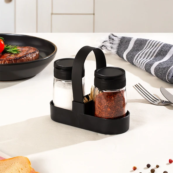 Porsima 00467 Siyah Drop 2li Standlı Tuzluk Biberlik Seti - 100ml ürün görseli 1