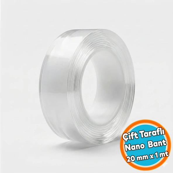 Çift Taraflı Nano Bant Montaj Çok Amaçlı Güçlü Yapıştırma Bandı Şeffaf 20 mm x 1 Metre ürün görseli 1