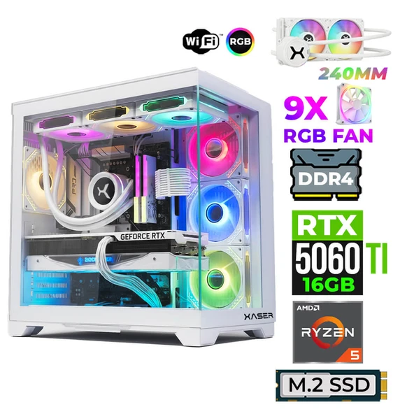 Xaser Astra X220 Ryzen 5 5600X 16GB Ram 512GB M.2 NVMe SSD 16GB RTX5060 Ti Sıvı Soğutmalı Oyuncu Tavsiye Sistem ürün görseli 1