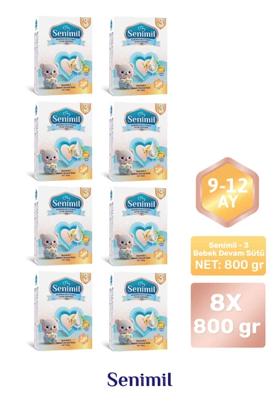 SENIMIL 3 BEBEK DEVAM SÜTÜ 800 GR (9-12 AY) 8 Lİ AVANTAJ PAKETİ ürün görseli 1