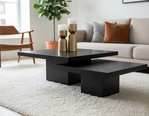 Most Marmoris  Siyah %100 Mdf Orta Sehpa Set (EVİNİZE TESLİM) ürün görseli 1