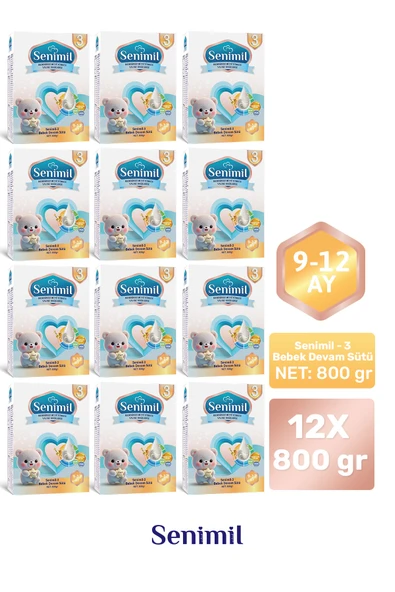 SENIMIL 3 BEBEK DEVAM SÜTÜ 800 GR (9-12 AY) 12 Lİ AVANTAJ PAKETİ ürün görseli 1