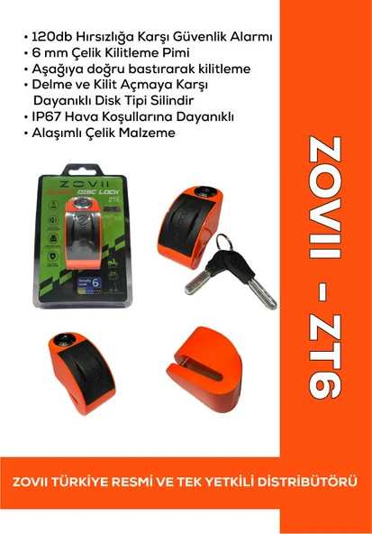 ZOVII ZT6 - Turuncu 120 dB Alarmlı Motosiklet Disk Kilidi ürün görseli 1