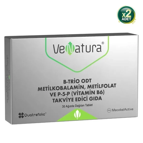 Venatura B-Trio ODT Metilkobalamin Metil Folat ve Vitamin B6 30 Tablet 2 Adet ürün görseli 1