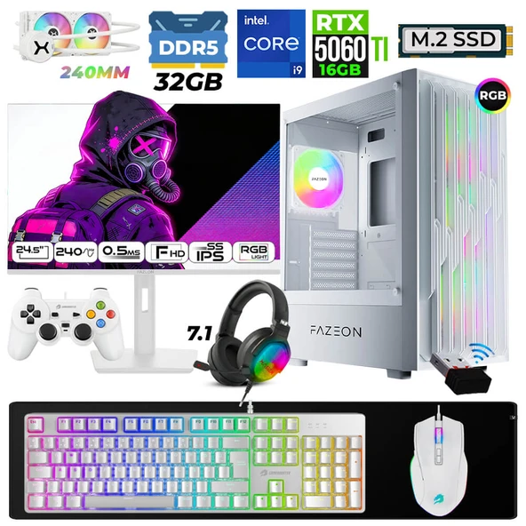 Xaser Astra X880  i9 14900KF 32GB DDR5 Ram 1TB M.2 NVMe SSD 16GB RTX5060 Ti Sıvı Soğutmalı 24,5" 240Hz Oyuncu Tavsiye Sistem ürün görseli 1