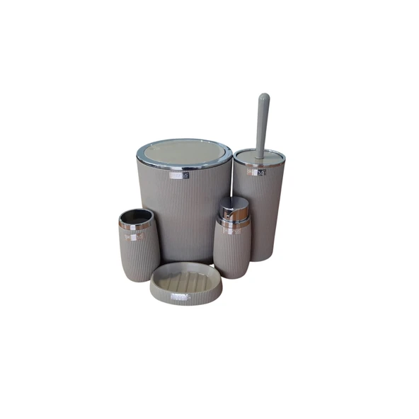OKYANUS HOME 5 Lİ BANYO SETİ ÇİZGİLİ YUVARLAK KROM KAHVE OKY-478-1 ürün görseli 1