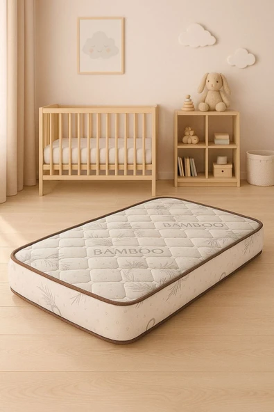 POOLY 70x130 Bambu Desenli Soft Ortopedik Yaylı Yatak 70*130 Yaylı Bebek Yatağı ürün görseli 1