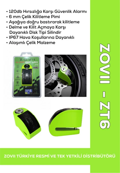 ZOVII Yeşil 120 dB Alarmlı Motosiklet Disk Kilidi ürün görseli 1
