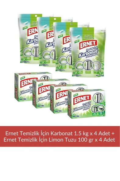 Temizlik İçin Karbonat 1,5 kg x 4 Adet + Temizlik için Limon Tuzu 100 gr x 4 Adet ürün görseli 1