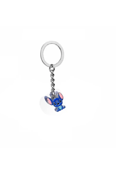 Oturan Mor Stitch Figürlü Anahtarlık – Unisex, Renkli ve Sevimli Tasarım ürün görseli 1