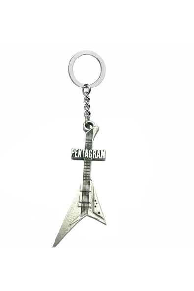 Pentagram Temalı Elektro Gitar Anahtarlık –unisex - Metal Rock Aksesuar ürün görseli 1
