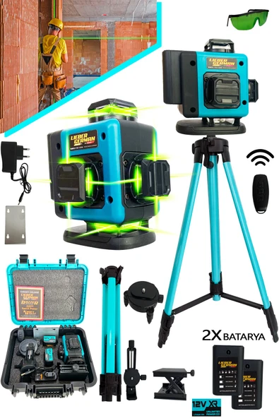 Lieber German Teknoloji 360° 2x Akülü Kumandalı 16 Köşe Tripot Ayaklı 65 Metre Mesafeli Hizalama Lazer Metre ürün görseli 1