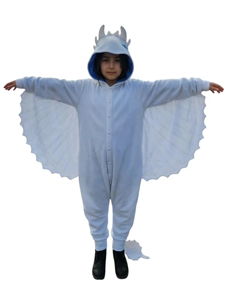 Işığın Öfkesi Ejderha Kostümü | Beyaz Ejderha Pijama Tulum Kostüm ürün görseli 1