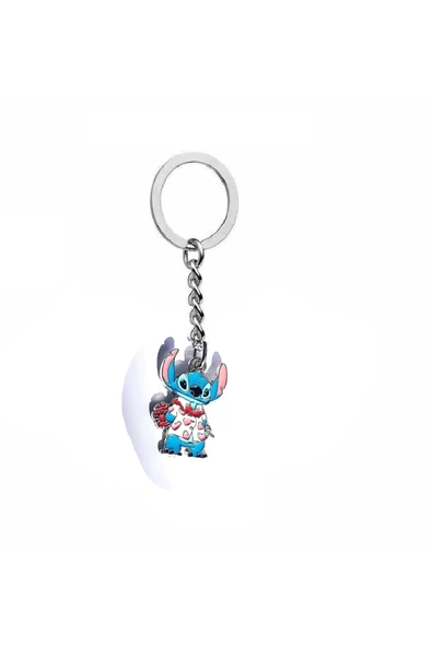 Mavi Sevimli Stitch Kalp Figürlü Anahtarlık – Unisex, Renkli ve Tatlı Tasarım ürün görseli 1