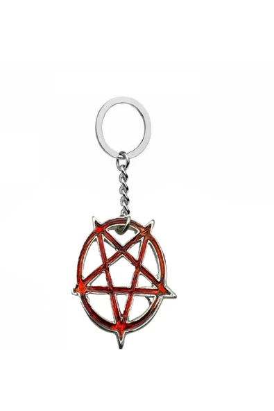 Kırmızı Yuvarlak Pentagram Yıldız Figürlü Unisex Anahtarlık – Gotik, Mistik ve Spiritüel Tasarım ürün görseli 1