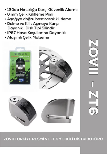 ZOVII ZT6 Gri 120 dB Alarmlı Motosiklet Disk Kilidi ürün görseli 1
