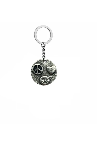 Peace, Kalp ve Smile Sembollü Unisex Anahtarlık – Zamak Metal Üçlü İkon Tasarımıyla Anlamlı Aksesuar ürün görseli 1