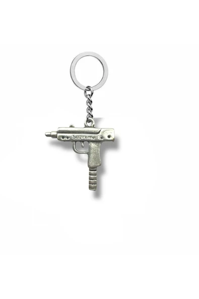 Uzi Silah Figürlü Anahtarlık – Gümüş Renk Taktik Tarz Unisex Metal Aksesuar ürün görseli 1