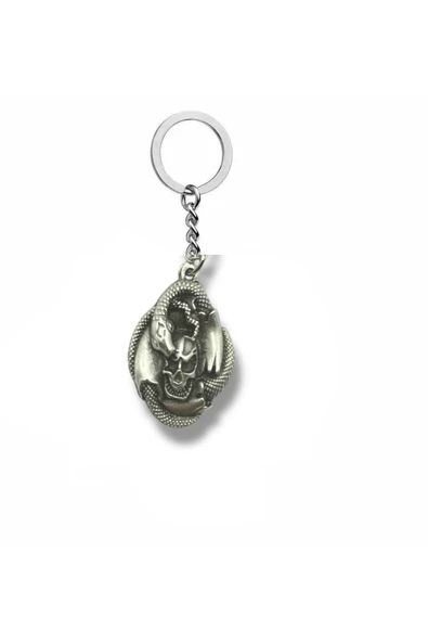 Silver Skull Snake Spiral Figürlü Unisex Anahtarlık – Gotik ve Mistik Temalı Tasarım ürün görseli 1
