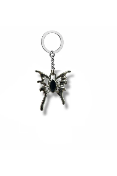 Black Enamel Gothic Butterfly Unisex Anahtarlık – Karanlık Zarafetin Anahtarı ürün görseli 1