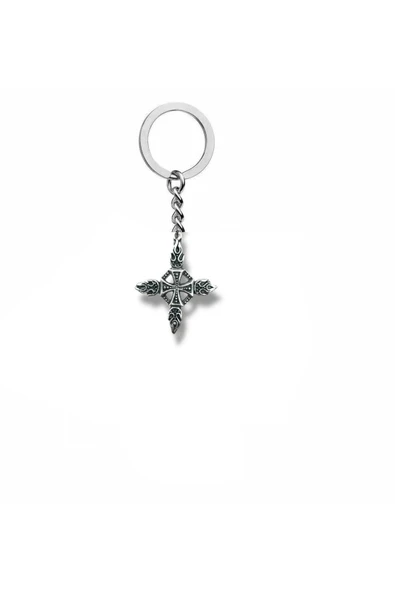 Vintage Desenli Haç Figürlü Anahtarlık – Zamak Metal Unisex Gotik ve Tarihi Aksesuar ürün görseli 1
