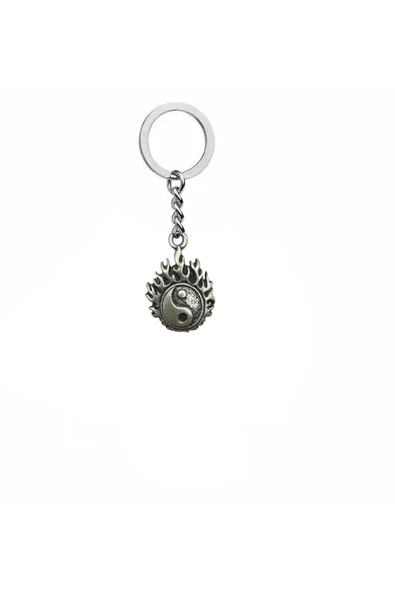 Alev Desenli Ying Yang Sembolü Unisex Anahtarlık – Zamak Metal Enerji ve Denge Temalı Çanta Süsü ürün görseli 1