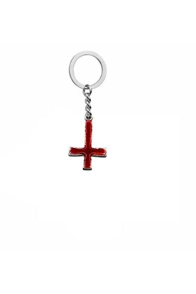Kırmızı Mineli Gotik Haç Metal Anahtarlık – Unisex Alternatif & Gotik Aksesuar ürün görseli 1