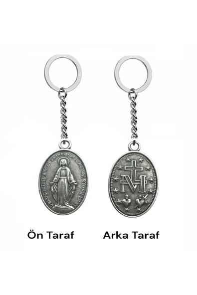 Mucizevi Madalyon Çift Taraflı Metal Anahtarlık – Unisex Dini & Vintage Aksesuar ürün görseli 1