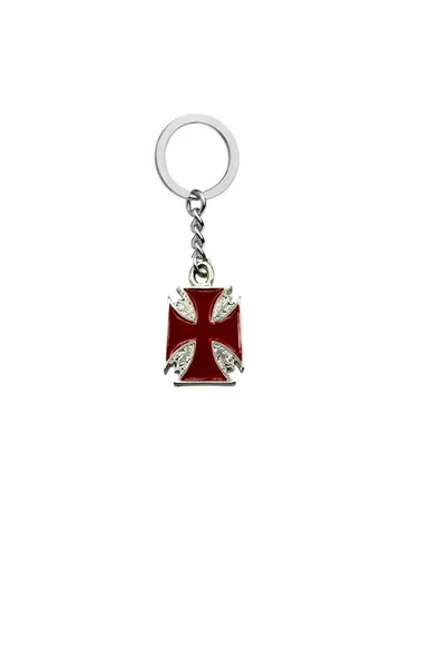 Kırmızı Kare Detaylı Haç Figürlü Metal Anahtarlık – Unisex Gotik & Vintage Aksesuar ürün görseli 1