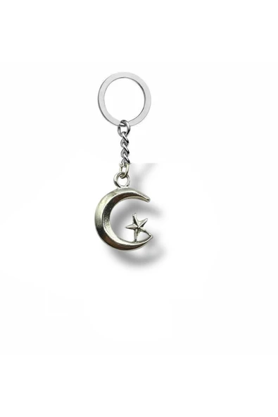 Ay Yıldız Figürlü Metal Anahtarlık – Gümüş Renk Unisex Millî Aksesuar ürün görseli 1
