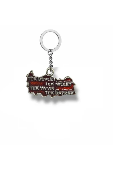 Tek Millet Tek Devlet Tek Vatan Tek Bayrak Yazılı Türkiye Haritası Anahtarlık –Metal Unisex Aksesuar ürün görseli 1