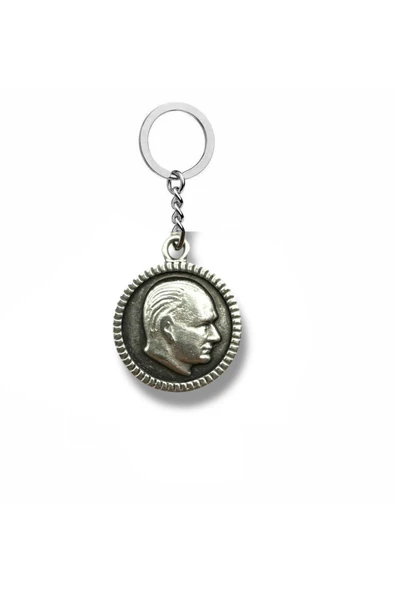 Atatürk Madalyon Figürlü Gümüş Renk Unisex Anahtarlık – Metal Kabartmalı Aksesuar ürün görseli 1