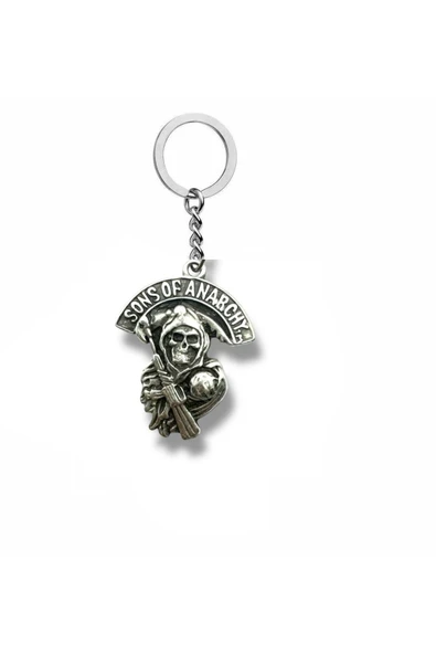 Sons of Anarchy Reaper Logo Figürlü Gümüş Renk Metal Anahtarlık – Dizi ve Motorcu Temalı Aksesuar ürün görseli 1