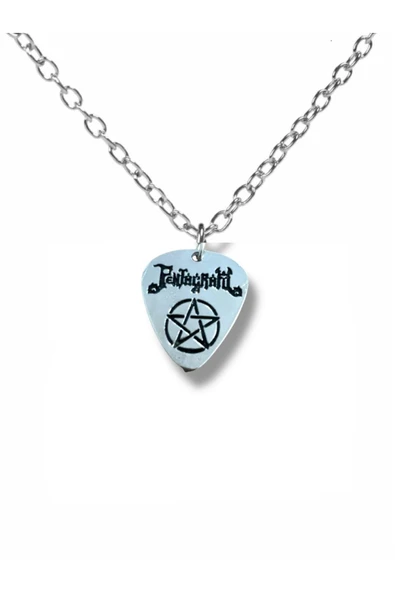 Pentagram (Mezarkabul) Metal Grubu Pena Şeklinde Çift Taraflı Rock İşaretli Metal Anahtarlık ürün görseli 1