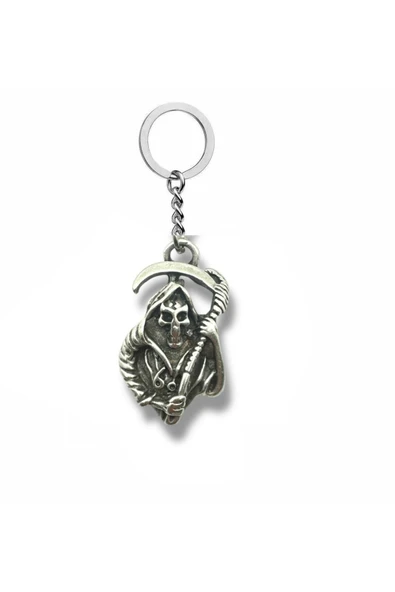 Ölüm Meleği Figürlü Gümüş Renk Unisex Metal Anahtarlık – Gotik ve Karanlık Aksesuar ürün görseli 1