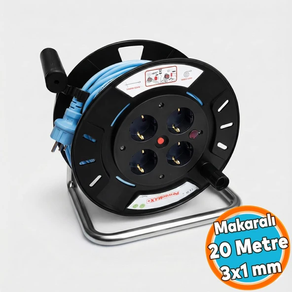 Makaralı Uzatma Kablosu 3x1 mm 20 Metre Plastik 4 Prizli Monofaze Seyyar CCA Alüminyum Alaşım Kablo ürün görseli 1