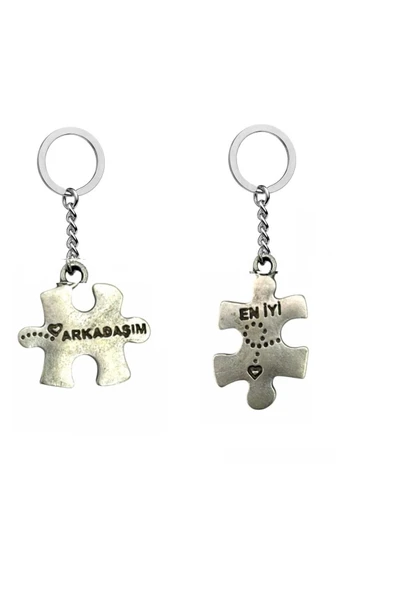 En İyi Arkadaşım Yazılı Puzzle Metal Kaplama Çift İkili Anahtarlık veya Çanta Süsü ürün görseli 1