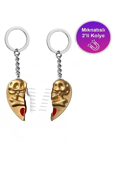 Gold Kuru Kafa Kalp Iki Adet Mıknatıslı Çift Kalp Sevgili Metal Zincir Anahtarlık ürün görseli 1
