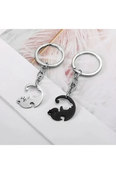 Çift Kedi Anahtarlıklık Best Friends Çift Sevgili Anahtarlık İkili ürün görseli 1