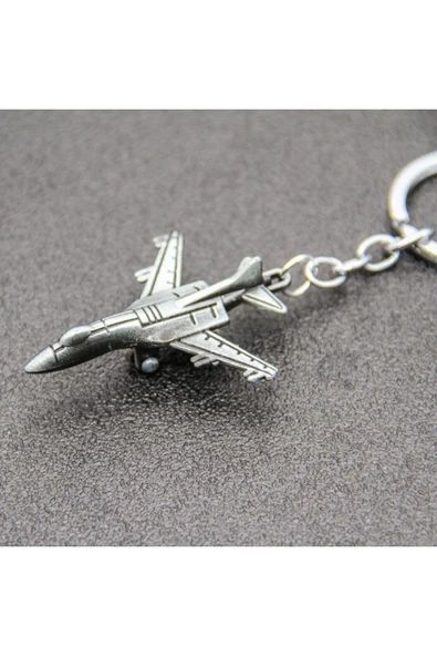 F16 Deniz Savaş Uçağı 3D Kaliteli Gümüş Tekerlekli Anahtarlık veya Çanta Süsü Pilot Hediye ürün görseli 1