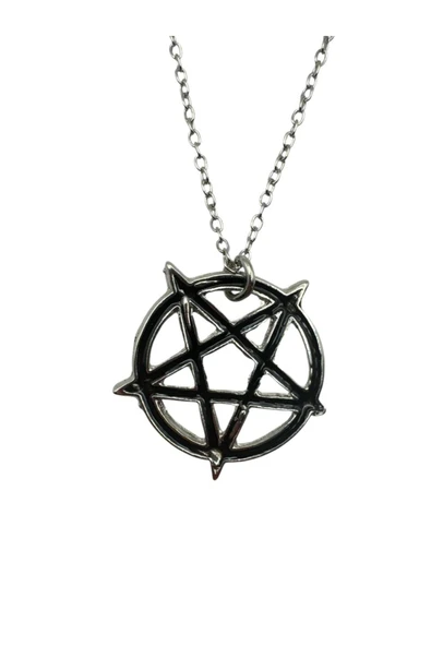 Siyah Yuvarlak Pentagram Yıldız Figürlü Unisex Kolye – 60 cm Zincirli Gotik, Antik ve Mistik Tasarım ürün görseli 1