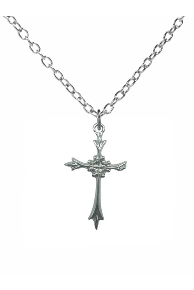 Antik İşlemeli Haç Figürlü Unisex Kolye – 60 cm Zincirli, Vintage & Gotik Metal Takı ürün görseli 1