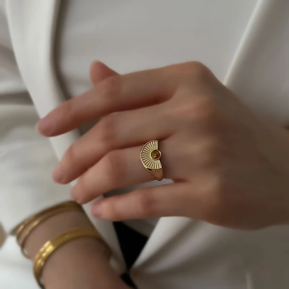 14 Ayar Altın Opal Taşlı Vintage Yelpaze Yüzük ürün görseli 1