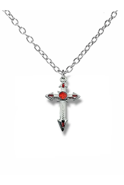 Antik Eskitme Red Dot Haç Figürlü Unisex Kolye – 60 cm Zincirli, Metal Gotik ve Vintage Takı ürün görseli 1