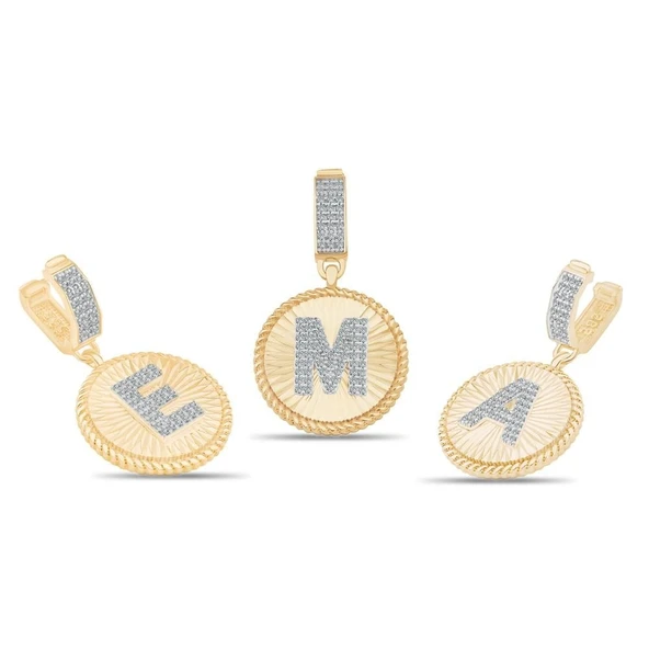 14k Altın Çağla Ema Kalemli Harf Kolye Ucu Charm ürün görseli 1
