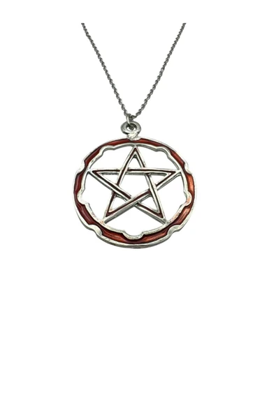 Kırmızı Pentagram Wicca Sembol Figürlü Unisex Kolye – 60 cm Zincirli Gotik, Spiritüel Tasarım ürün görseli 1
